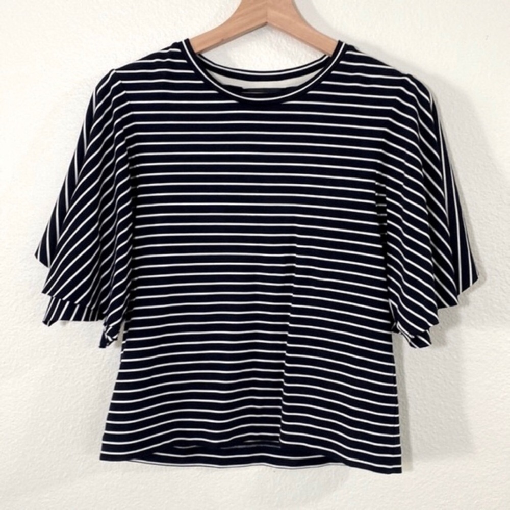 CLUB MONACO Black/White Striped Flutter Sleeve Top Size XS